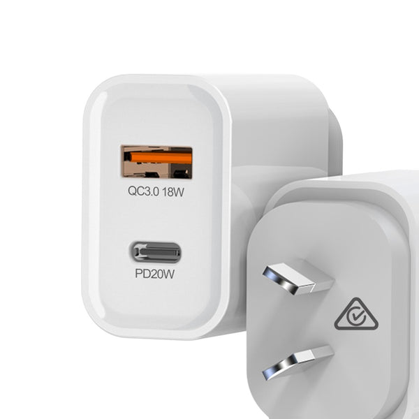 SAA Certified 20W QC PD 3.0 Dual Port USB Wall Charger - Aussie Gadgets