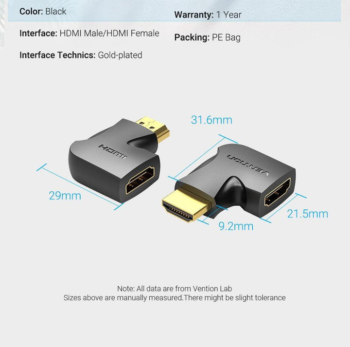 2 Pack HDMI Male to Female Angled Adaptor 4K 90 270 Degree - Aussie Gadgets
