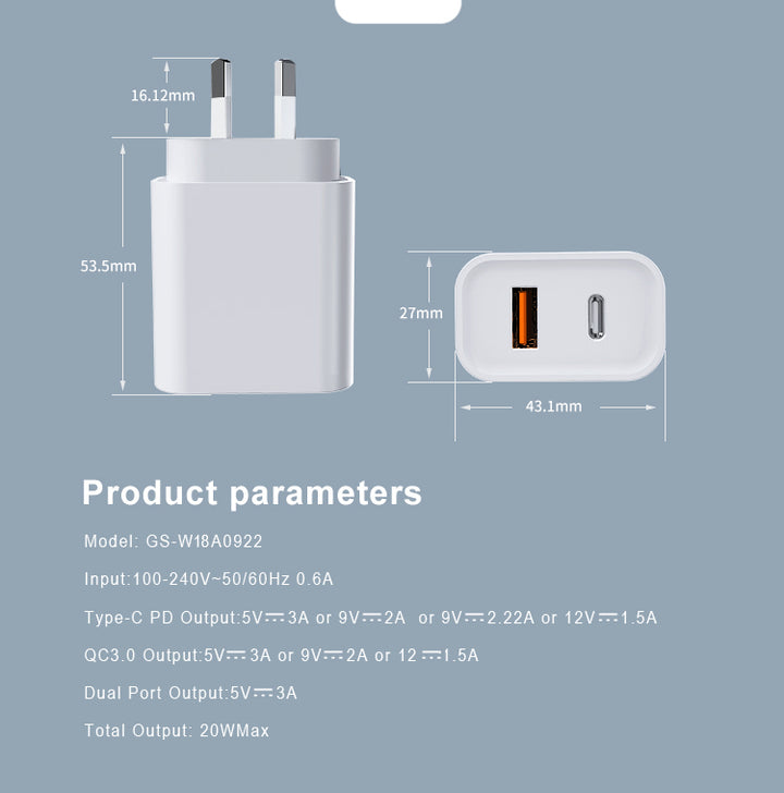 SAA Certified 20W QC PD 3.0 Dual Port USB Wall Charger - Aussie Gadgets