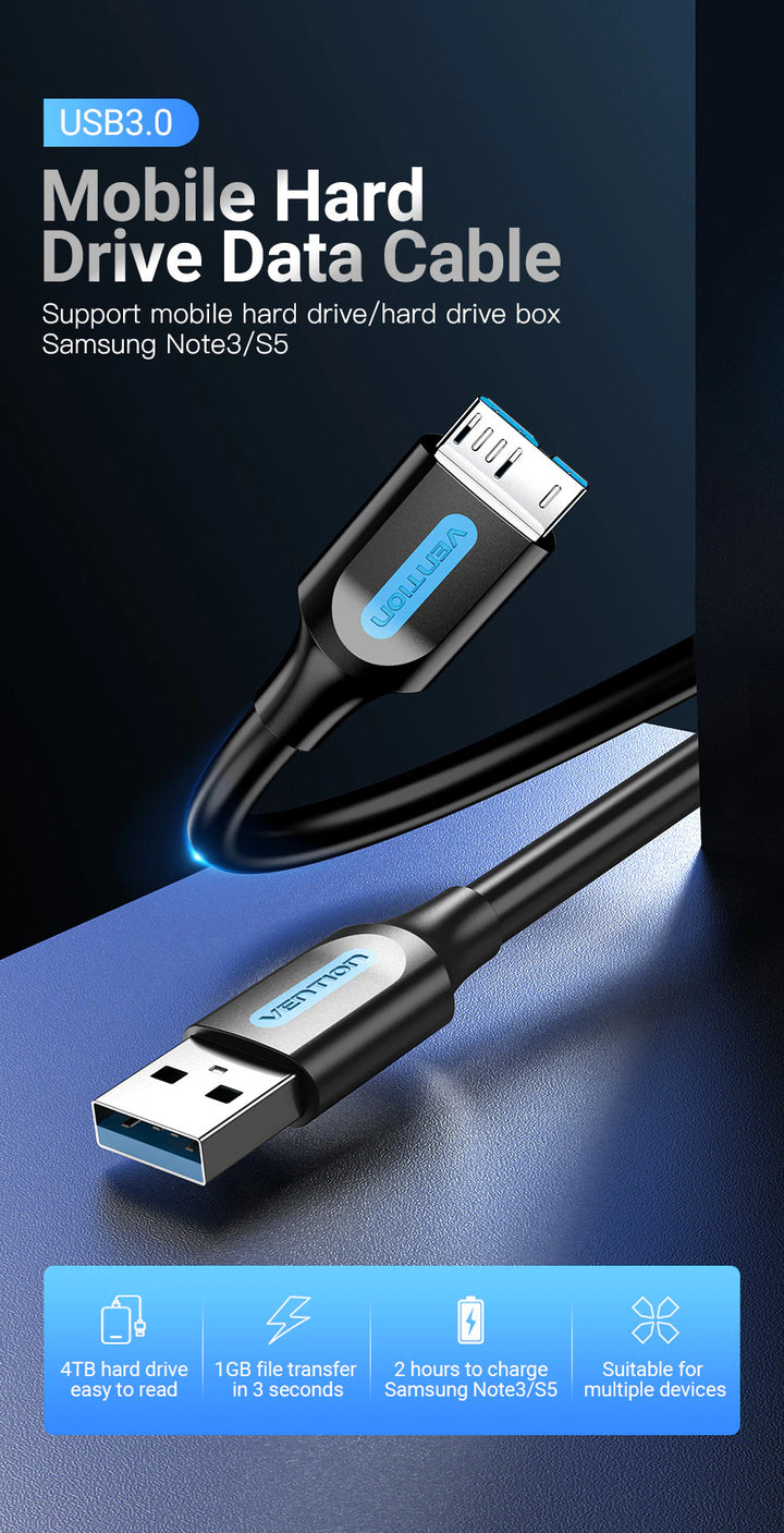 USB 3.0 Male to Micro-B Male Hard Drive Samsung S5 Note 3 Cable - Aussie Gadgets