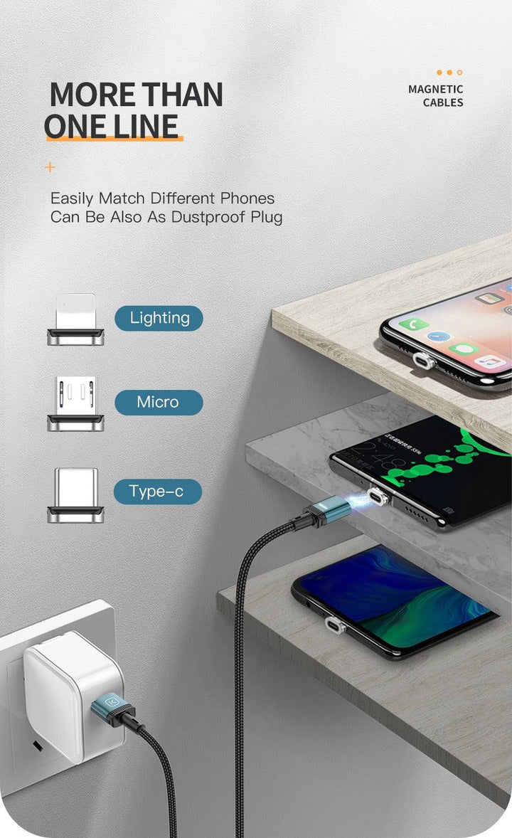 Magnetic 3-in-1 Fast Charging USB Cable -  Micro-USB Type-C Lightning - Aussie Gadgets