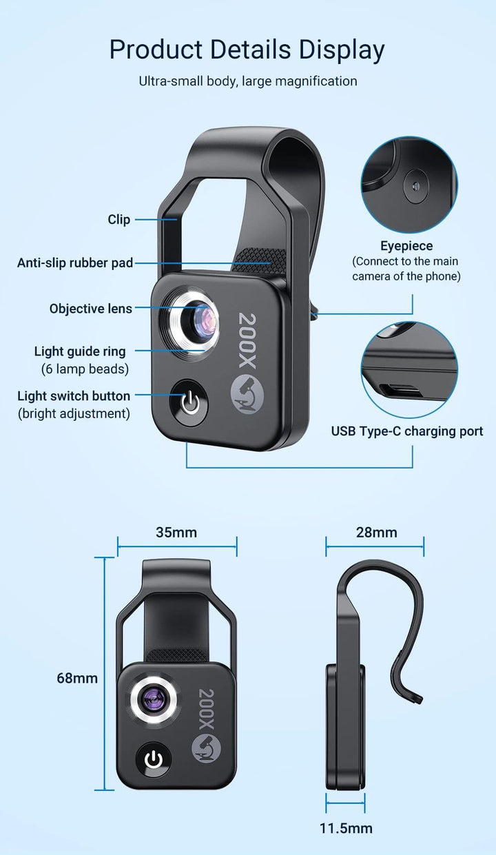 Apexel 200x Microscope Phone Camera Lens - Aussie Gadgets