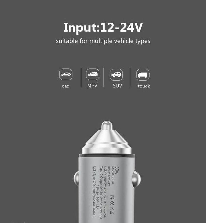 30W PD PPS QC Car Charger - Aussie Gadgets