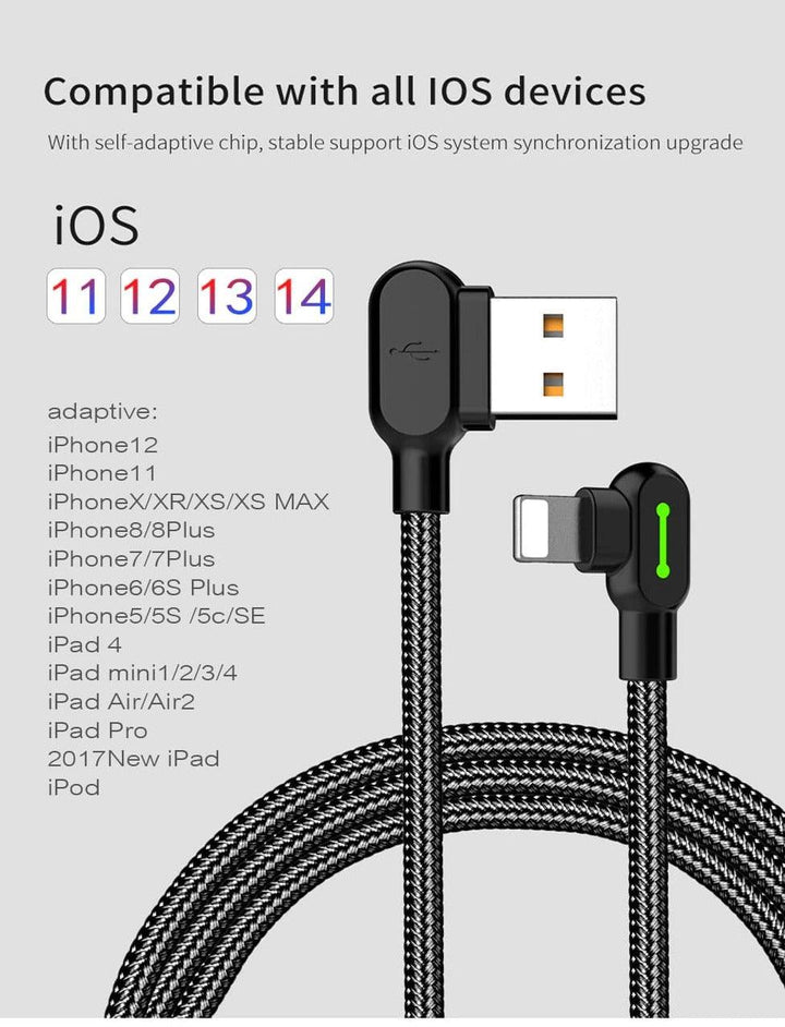 Dual 90 Degree Lightning Charging Data Gaming Cable For iPhone - Aussie Gadgets
