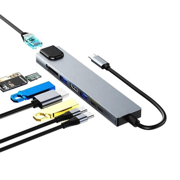 8-in-1 Type-C Multi-port USB Hub - SD/TF Adapter PD USB 3.0 4K HDMI LAN RJ45 - Aussie Gadgets