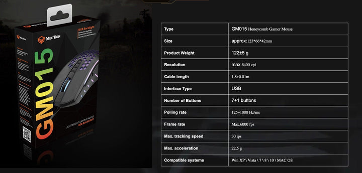 Meetion Honeycomb Lightweight Gaming Mouse - Aussie Gadgets