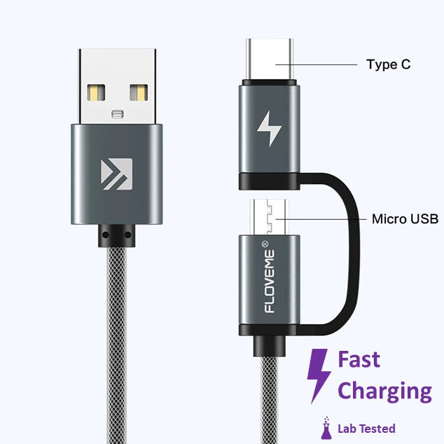 USB A to Micro-USB USB-C 2-in-1 Fast Charging Cable - Aussie Gadgets